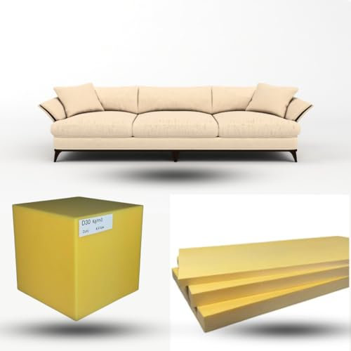 CZ By Dream Premium Plancha de Espuma a Medida para Tapizar y Costura - Alta Densidad 30kg/m3 Duro Amarilla Goma Poliuretano (50x50x3)