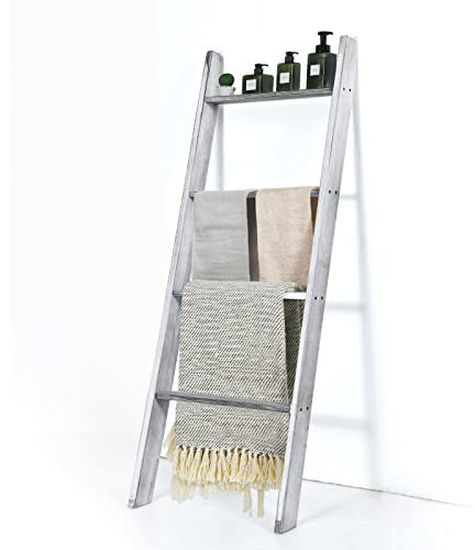 Handtuchständer mit 4 Ebenen, Handtuchleiter, Holz, mit 4 Handtuchstangen für Wohnzimmer, 50 x 137 cm (grau)