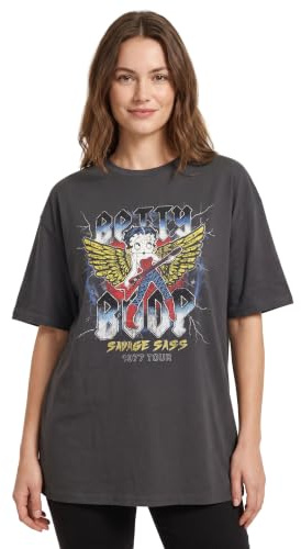 Vanilla Underground Betty Boop Savage Sass Womens Grey Short Sleeved Graphic Tee | Retro Cartoon Casual T-Shirt by Daisy Street | Crew Neck 1977 Tour Design