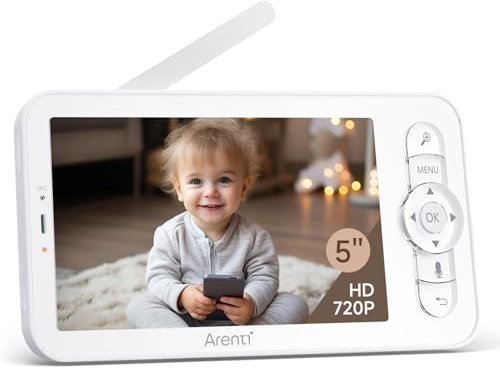 ARENTI Monitor para cámara infantil de 5 pulgadas, 720P, inalámbrico, recordatorio de comer, detección de movimiento/llanto, compatible con cámara para niños BABY12 (B0CMQPX7KW