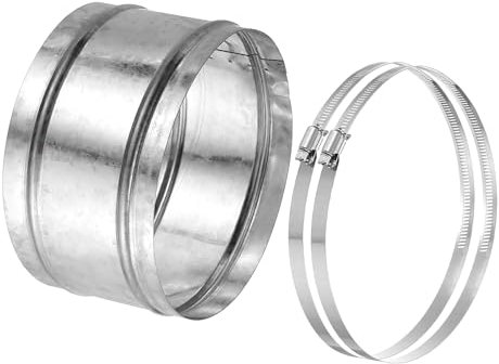 PATIKIL 180mm/7 Duct Connector, Galvanized Steel Duct Coupling Vent Coupler Dryer Pipe Coupling Hose Extension Connector with Duct Clamps for HVAC Exhaust Fan Vent Systems, 4 Long