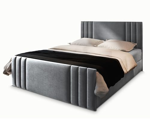 Masseno Boxspringbett KANES 140x200 cm Komplett-Set mit Matratze und Topper, Polsterbett mit Zwei Bettkästen -Hellgrau