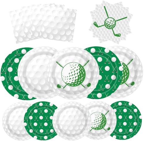 Golf Party Decorations 96Pcs Golf Ball Birthday Party Supplies Golf Plates and Napkins for Golf Themed Party Hole in One Birthday Decorations