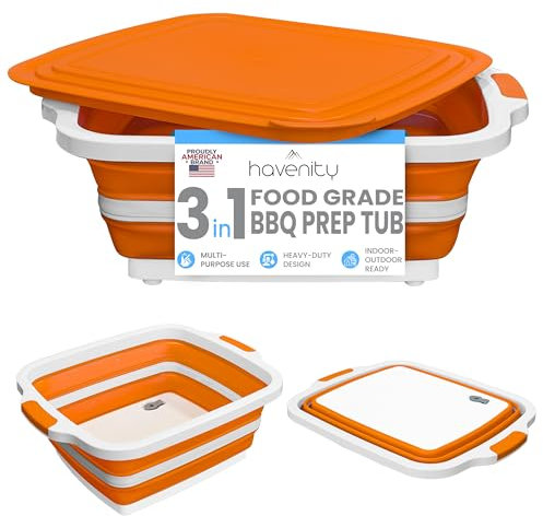 HAVENITY Tina de preparación para barbacoa, tabla de cortar multifuncional de 8 litros con tapa, tina de preparación de carne para preparación de comidas, marinar, contenedor de portón trasero con