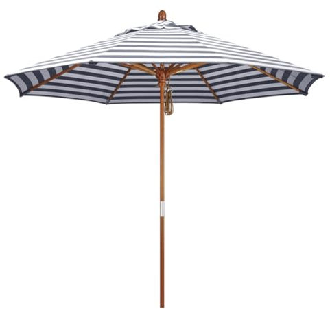 KXWOQ3ED Parasol de Jardin Rayé Bleu 270 cm, Parapluie de Patio Rond en Bois, Parasol de Table Extérieur pour Marché, Balcon, Terrasse, Piscine