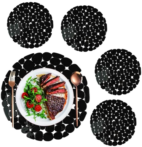4 Stück Spülbeckenmatte, PVC Schutzmatte für Küche, 29 cm Rund Spülbeckenmatte Zuschneidbar Ablaufmatte, Spülbeckeneinlage für Edelstahl & Keramikspülen, Non-Slip Geschirrmatte Spülmatte, Schwarz
