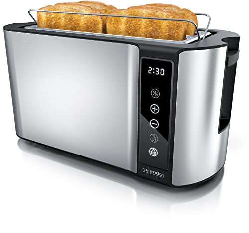 Arendo Tostadora de 2 Ranuras Largas para 4 Rebanadas, 1500 W, pantalla táctil, doble carcasa, soporte para bollería, 7 niveles de tostado, centrado y pantalla de tiempo restante, función memoria
