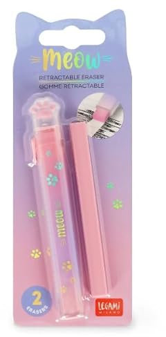 Legami - Caoutchouc rétractable Meow, gomme à effacer, 1 gomme + 1 recharge incluse, rechargeable, efface et ne laisse aucun résidu