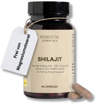 Shilajit original himalaya | 25.000 mg hochdosierter Himalaya Shilajit mit 50 % Fulvinsäure & 12 % Huminsäure | 60 vegane Kapseln mit je 500 mg 50:1 | Für Geist & Hormone | Nordic Oil