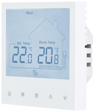 Wengart Termostato de Calefacción Eléctrica 30A (Máx. 6900W),Programable con Botón Táctil, Pantalla LCD,Incluye Sonda Externa de 3m,Apto para Caja Redonda de 60mm,Protección contra Sobrecalentamiento
