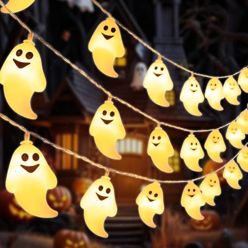 CHENBOOW Halloween Lichterkette,Geister Lichterkette 3m,Gespenst Lichterketten,LED Halloween Deko Geister,Geist-Dekoration,Gespenst Lampe,für Thema Party,Karneval,Veranda,Fenster,Innen Dekoration