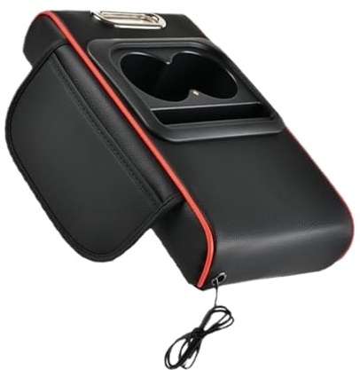 Organiseur de console centrale de voiture – avec porte-gobelet – Projecteur lumineux | Boîte de rangement pour console centrale | Pour cartes, clés, bouteille d'eau, camion, VUS, camping-car