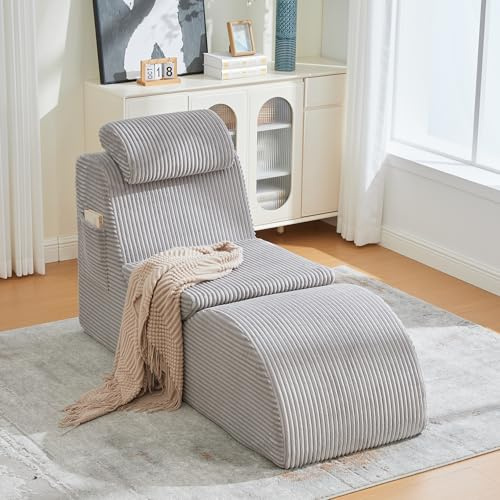 Ligterra Bodensofa, Einzelsofa, Lesesessel, Sessel, Faules Sofa, Kompressionssofa, aus Hoch Elastischem Kompressionsschaum, Abnehmbare Sitzauflage & Seitentasche, 160×66×90cm (Hellgrau)