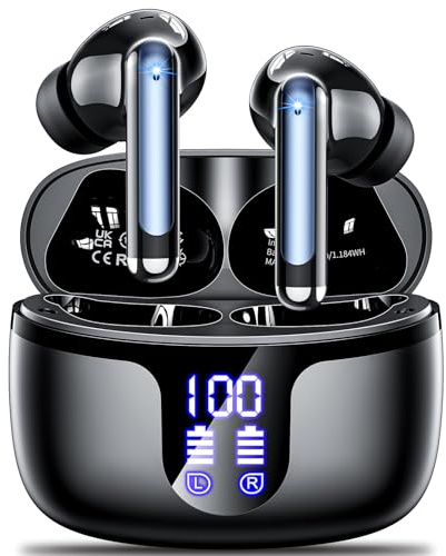 Bluetooth Kopfhörer, Monyhigh Kopfhörer Kabellos Bluetooth 5.4 Sport In Ear Kopfhörer mit 4 Mikrofon, 42HSpielzeit, LED-Anzeige, ENC Lärmreduzierung HiFi Stereo Ohrhörer für Arbeit und Studium Schwarz