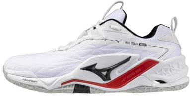 Mizuno Wave Stealth Neo 2, Handballschuhe für Herren, Weiß Schwarz Rot, Dämpfung Enerzy NXT