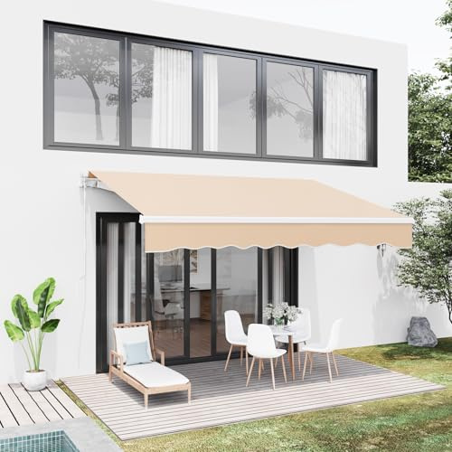 Dripex Store Banne, Store Banne Manuel Rétractable 200 x 150 CM en Aluminium Polyester Étanche et Résistant aux UV Angle Réglable 0-45° pour Terrasse Bistro Balcon - Beige