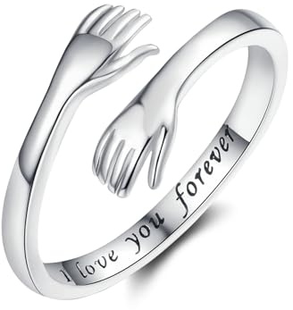 Bewenda Ring Damen - Umarmung/Katzenpfote/Tropfen Umarmungsringe für Damen Mädchen, Verstellbare Offen Ringe Silber mit Gravur, Freundschaftsringe Hug Ring mit Zirkonia, Mode Geschenk für Frauen