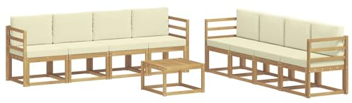 vidaXL Outdoor-Sofagarnitur mit Kissen 9 pcs Weiß und Creme, Moderner Garten-Sofaset, stilvolle Sitzgelegenheit, Akazie Holz Möbel, bequemer Lounge, wetterfest