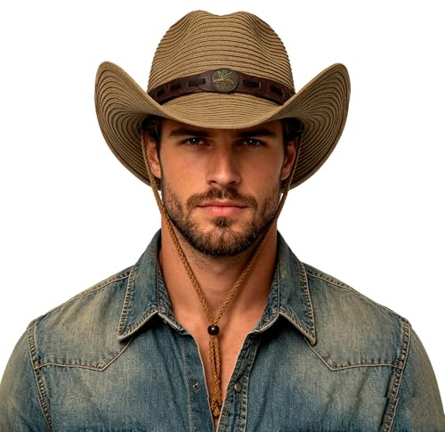 FakeFace Cowboy Straw Sun Hat Wide Brim Fedora Panama Bucket Cap UV Protection Vacation Sunhat Foldable Beach Vintage Western Hat