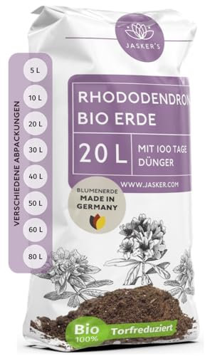 Bio Rhododendronerde 20 L - Saure Erde mit 20% weniger Torf für Moorbeetpflanzen - Erde für Pflanzen mit Dünger - Saure Blumenerde - Pflanzenerde mit saurem PH-Wert