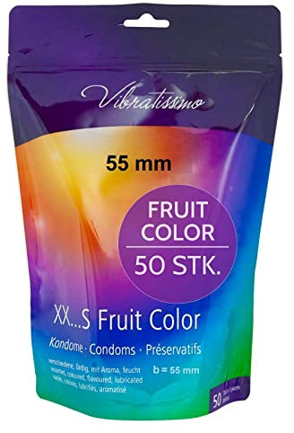 VIBRATISSIMO Preservativi Fruit Color 50 pz I Sensazione naturale & extra umido I Condoms for Men I Busta di condomi richiudibile I Preservativi colorati I Preservativi ultra sottili I L=55mm