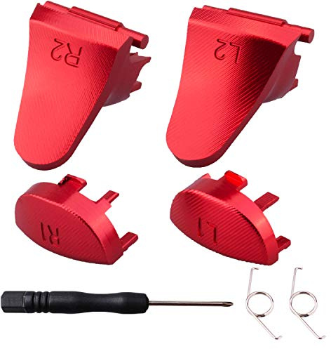 YoRHa Métal Aluminium Réparation de Remplacement Personnalisation L1 L2 & R1 R2 Déclencheur Bouton Extenseur (Rouge) pour Manette PS4/Slim/PRO avec Tournevis