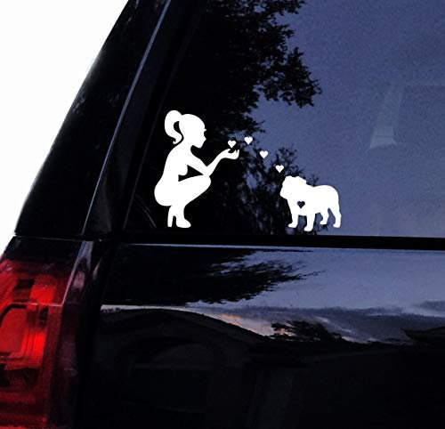 Celycasy English Bulldog Aufkleber (B) – Lady Loves Her British Bulldog Blowing Hearts Vinyl, Auto-Aufkleber, Laptop, Autofenster, Wandaufkleber