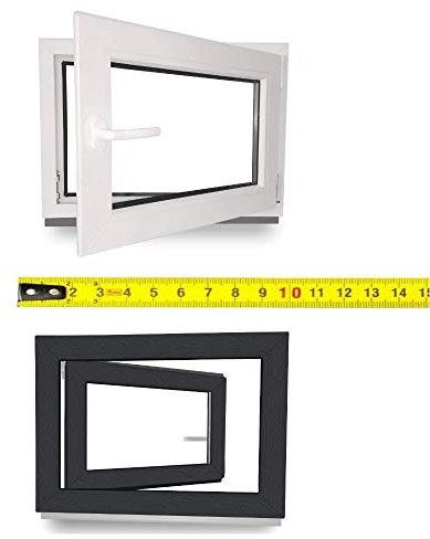 Kellerfenster nach Maß - Kunststofffenster - Fenster - Sondermaße - innen weiß/außen anthrazit - DIN Rechts - 3-fach - Verglasung - 0,6m² - 60 mm Profil
