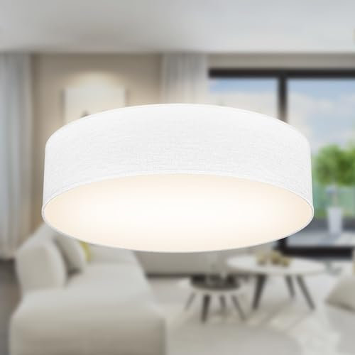 B.K.Licht - Deckenlampe mit Lampenschirm aus Stoff, E27 Fassung, max. 40 Watt, Deckenleuchte, Lampe, Wohnzimmerlampe, Schlafzimmerlampe, Küchenlampe, Deckenbeleuchtung, 38x10 cm, Weiß