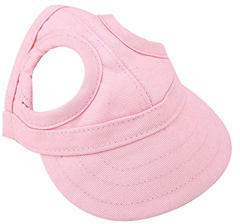 Tnfeeon Haustier Baseballmütze, Hund Katze Outdoor Sunbonnet mit Ohrlöchern verstellbaren Streifen Sommer Haustier Eltern-Kind Hut(M-Rosa)