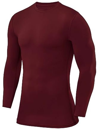 PowerLayer Compression Shirt, Thermal Long Sleeve Top - Men's Base Layers for Running, Cycling, Gym - Cabernet, Medium (8-10 Years)