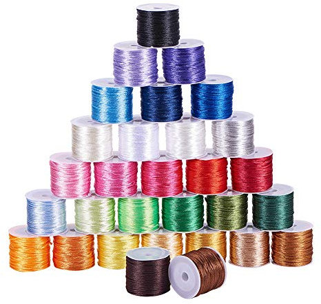 PH PandaHall 30 Rouleaux Satiné Fil Nylon pour Bracelet 1.5 mm Cordon en Soie à Bordure Cordon Satin de Soie pour Macramé, Garnure, Collier Tressé, Noeud nois, Fabrication de Bijoux, 15m /Rouleau
