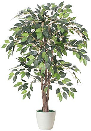 Tradala 3’ Lush Artificial Tree in White Pot - Ficus 90cm / 3ft Tall with Real Wood Trunk - For Home Living Room Indoors
