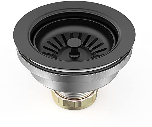 BOTEMY B9173 Ablaufgarnitur für Küchenspüle, 8,9 cm, mit abnehmbarem Siebkorb/Stopfen, 304 Edelstahl (mattschwarz)