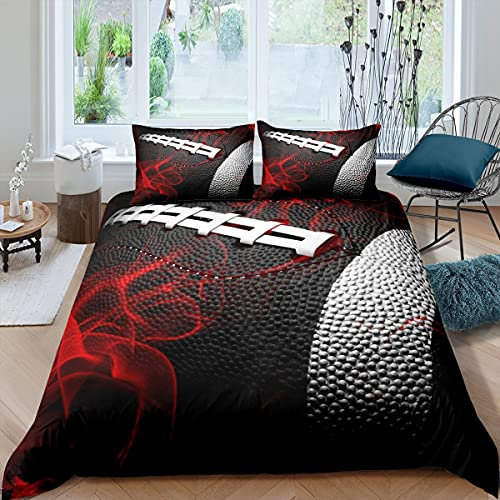 feelingyou American Football Bettbezug Set 135x200cm 3D Schwarz Fußball Bettwäsche Set 2 Stück für Kinder Jungen Zimmer Dekor Sport Gaming Trösterbezug Luxus Polyester Tagesdecke mit 1 Kissenbezug