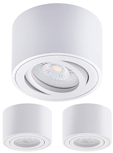 Oktaplex 3 Stück Aufbaustrahler Lile Weiß - inkl. LED Modul dimmbar 5W 230V 3000K Warmweiß 80x50mm Aufputz Aufbauspot Aluminium Schwenkbar