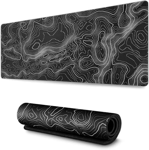 AQQA Large Mouse Pad Mat (35x17 in) Extended XXXL Gaming Mouse Pad with Non-Slip Rubber Base,Background Topographic Map Lines Contour Geographic for Gaming Office Laptop Computer Men Women