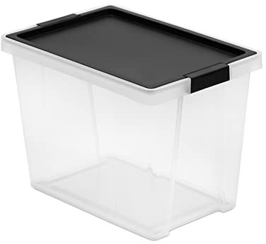 Tatay Caja Almacenaje Multiusos con Tapa, 15L de Capacidad, con Asas, Tapa PP Reciclada, Transparente, Libre de BPA, Negro. Medidas 25 x 36 x 26 cm