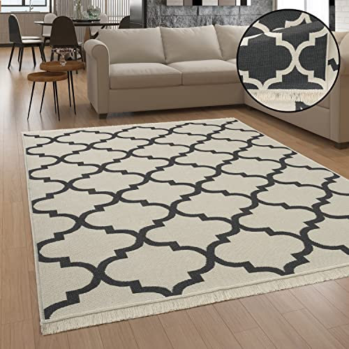 Paco Home Teppich Wohnzimmer Schlafzimmer Boho Design Waschbar Bis 30 Grad Skandinavisch Mit Fransen Wendbar Moderne Deko, Grösse:120x160 cm, Farbe:Anthrazit 3