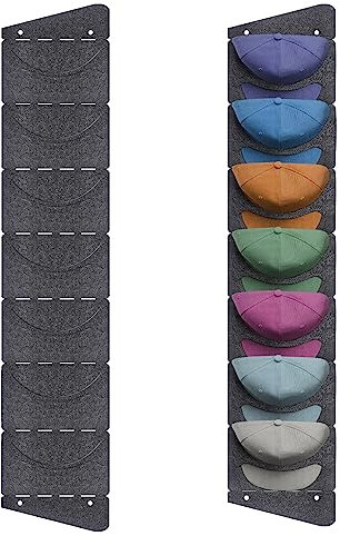 ENLACE Baseball Kappen Halterung, Einreihig Faltbar Cap Halterung Wand mit 7 Taschen, Baseball Kappenhalter Organizer Aufbewahrung für Baseballmützen, Tür Rückwand Cap Halter