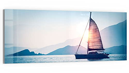 DEQORI Glasbild Echtglas | Motiv Segelboot in Abendsonne | horizontal einteilig 125x50 cm | schöne Dekoration | Wandbild für Wohnzimmer, Schlafzimmer, Flur & Küche | moderne Wanddeko