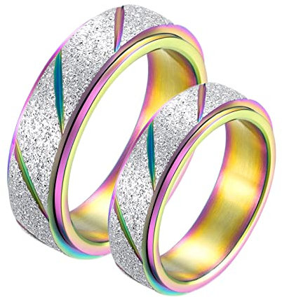 BCughia Freundschaftsringe Beste Freundin, Edelstahlringe Breit Mehrfarbig Rotierender Regenbogenring Matt 6mm Damengröße 52(16.6), Herrengröße 67(21.3)