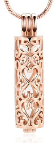 VCCWYQK Cylinder Urn Necklace for Ashes Stainless Steel Necklace for Women Men Cremation Jewelry Keepsake for Human Pet (Rose Gold)