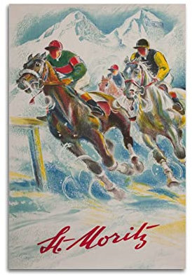 Vintage-Poster St. Moritz, Winterpferderennen, dekoratives Gemälde, Leinwand, Wand- und Kunstbild, Familien-Schlafzimmer, Dekoration, 30 x 45 cm