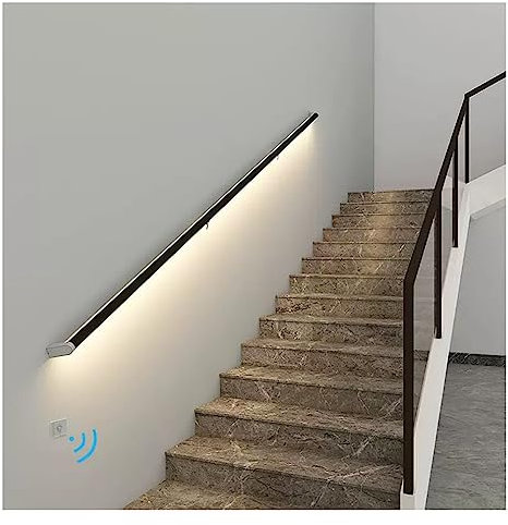 Corrimano Illuminato per Scale con Luce, Corrimano in Alluminio A LED Luce A Parete Lunga con Sensore di Corpo Luce D'ambiente per Corridoio in Finto Legno Massiccio (Colore : Nero, Taglia : 1m/3.28