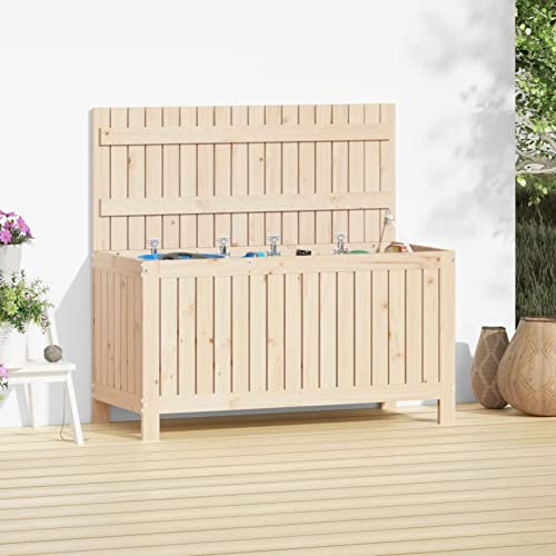 Homgoday Gartenbox 115 x 49 x 60 cm aus massivem Kiefernholz, Truhe für den Außenbereich, Aufbewahrungsbox für den Außenbereich