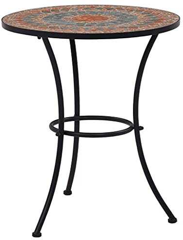 Homgoday Mosaik-Bistrotisch Orange/Grau 60 cm - Keramik, stabil für Balkon oder Garten, Nicht für Kälte geeignet Model46717