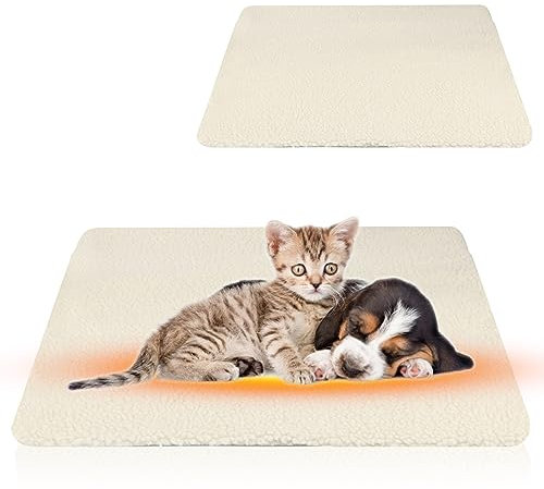 60 x 45cm Self Heating Pet Blanket Pet Pads without Electricity Winter Warm Pet Bed Mat Pet Heating Pad Dog Mat Washable Cat Blanket Self Warming Cushion Mat for Pets Puppy Kittens Rabbits (Beige)