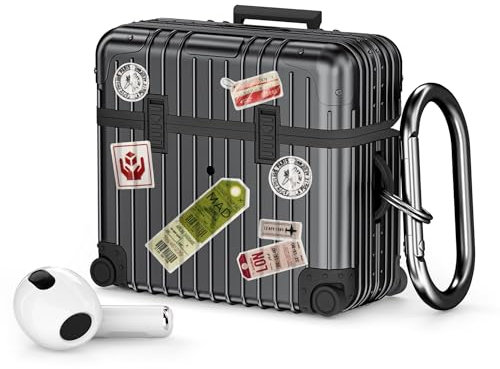 VISOOM Kompatibel mit Airpods 3 Hülle Niedlich Weiches TPU Airpods 3 Generation Case, Upgrade Stoßfeste Schutzhülle mit Karabiner [Kabelloses Laden]-Schwarz