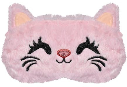 VerteLife Schlafmaske, Weiche Flusen Augenmaske Reisen Nickerchen Augenbinde Neuheit Cartoon Schlafen Augenmaske Augenabdeckung für Kinder Erwachsene Jungen und Mädchen (Katze,Rosa)